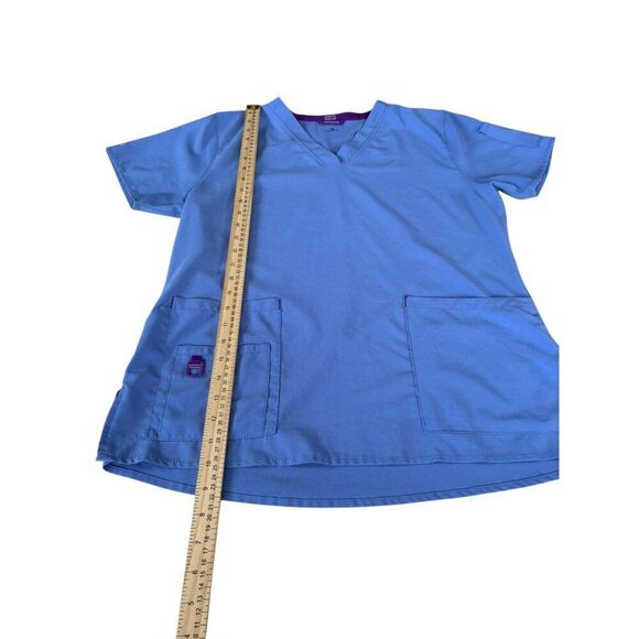 Carhartt Force Womens Scrub Top Medium Blue Short Sleeve V-Neck With Pockets - Picture 8 of 9